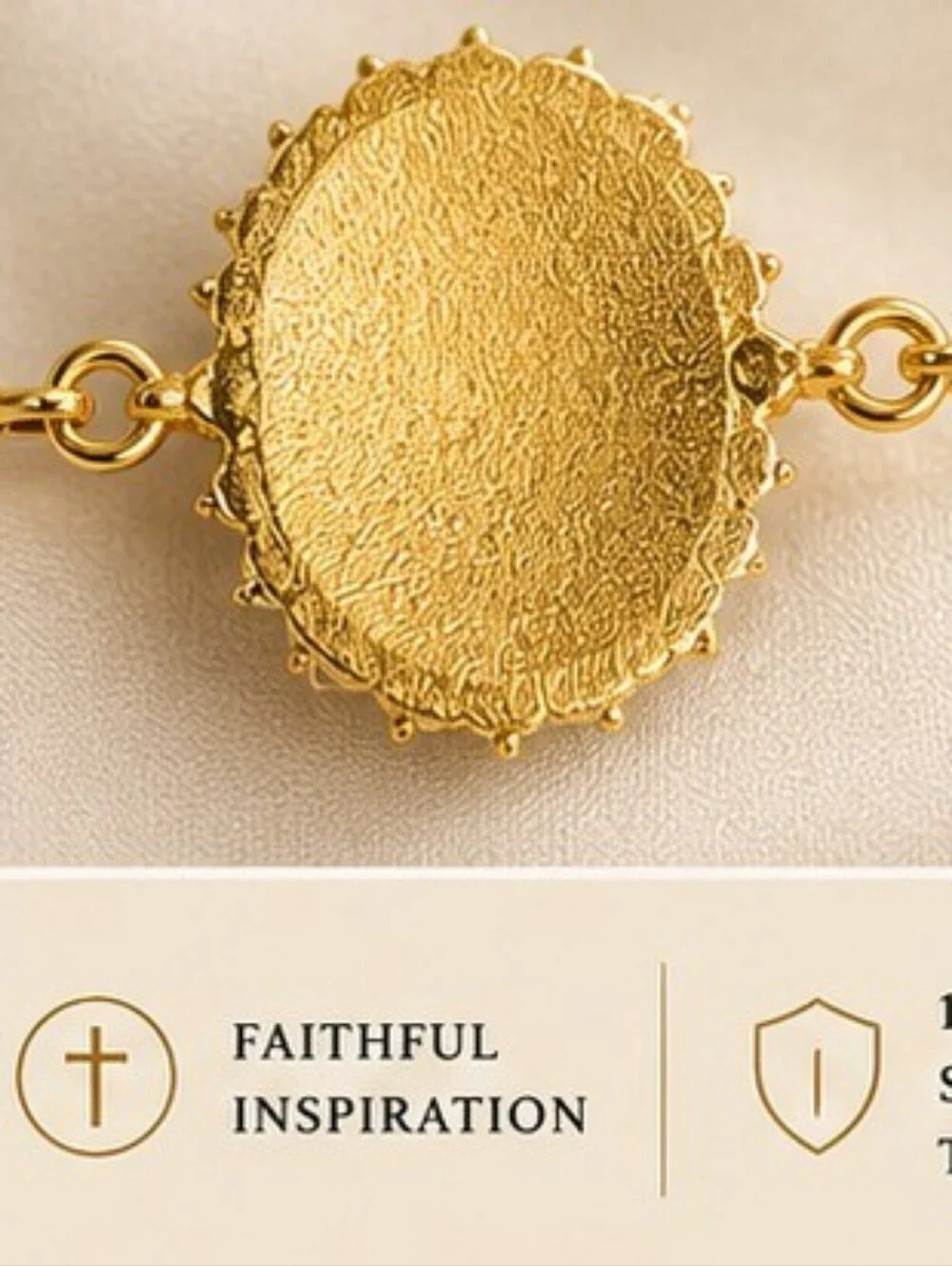 18K Gold Over Stainless Steel Miraculous Medal Bolo Bracelet CZ Halo Adjustable